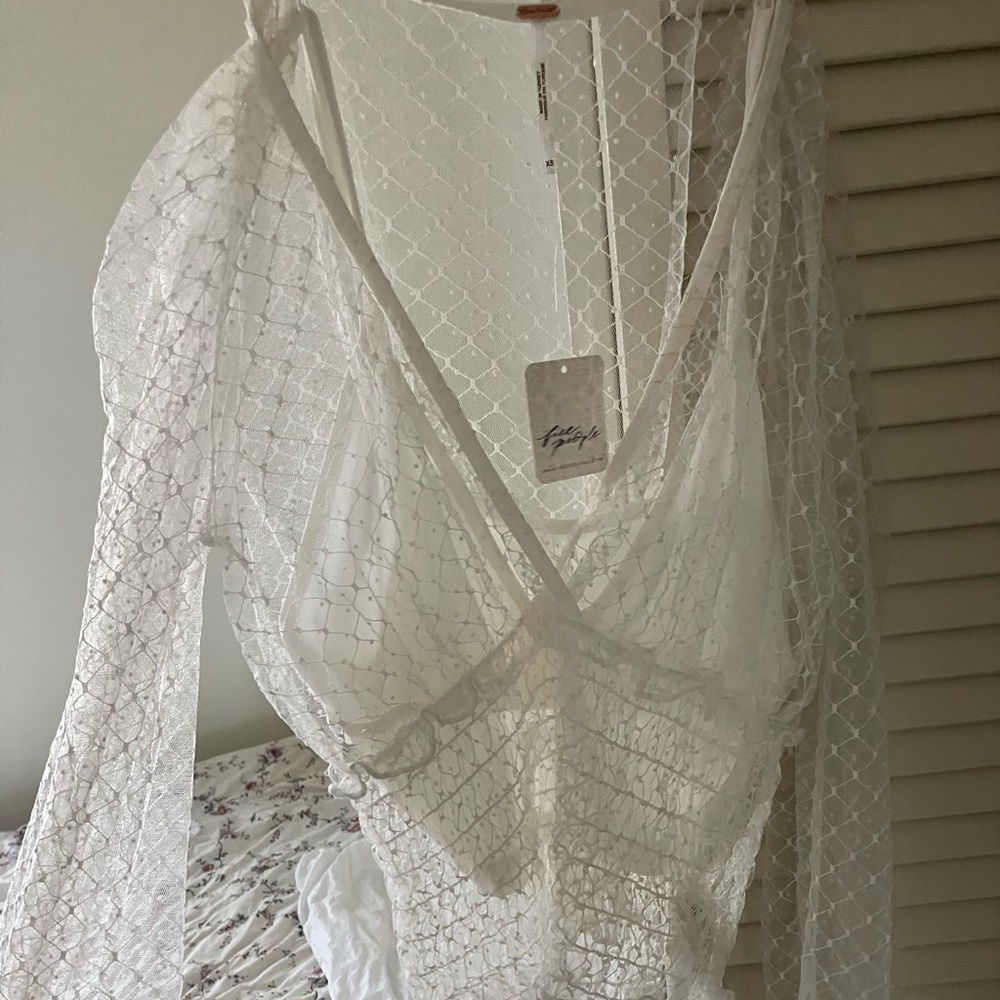 Free People white mesh top with built in cami